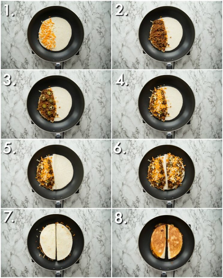how to pan fry ground beef quesadillas - 8 step by step photos