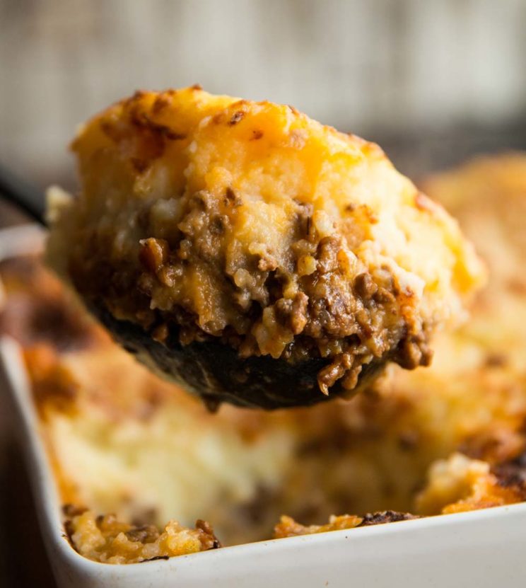 scoop of shepherd's pie straight out of the dish