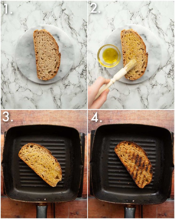 4 step by step photos showing how to toast sourdough