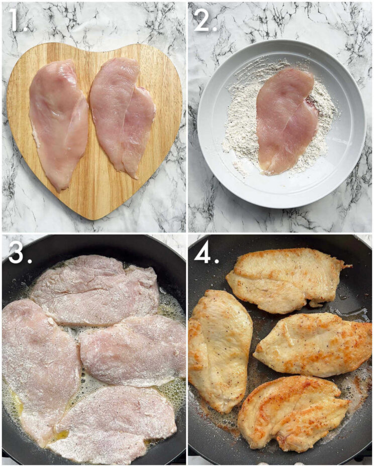 4 step by step photos showing how to prepare honey garlic chicken