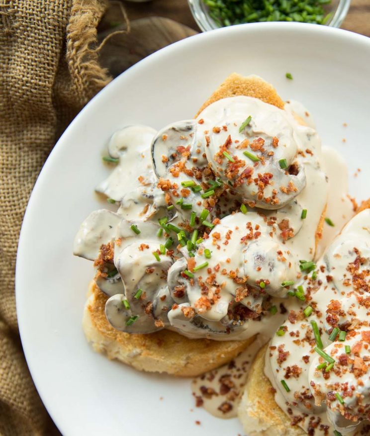 overhead shot of mushrooms on toast