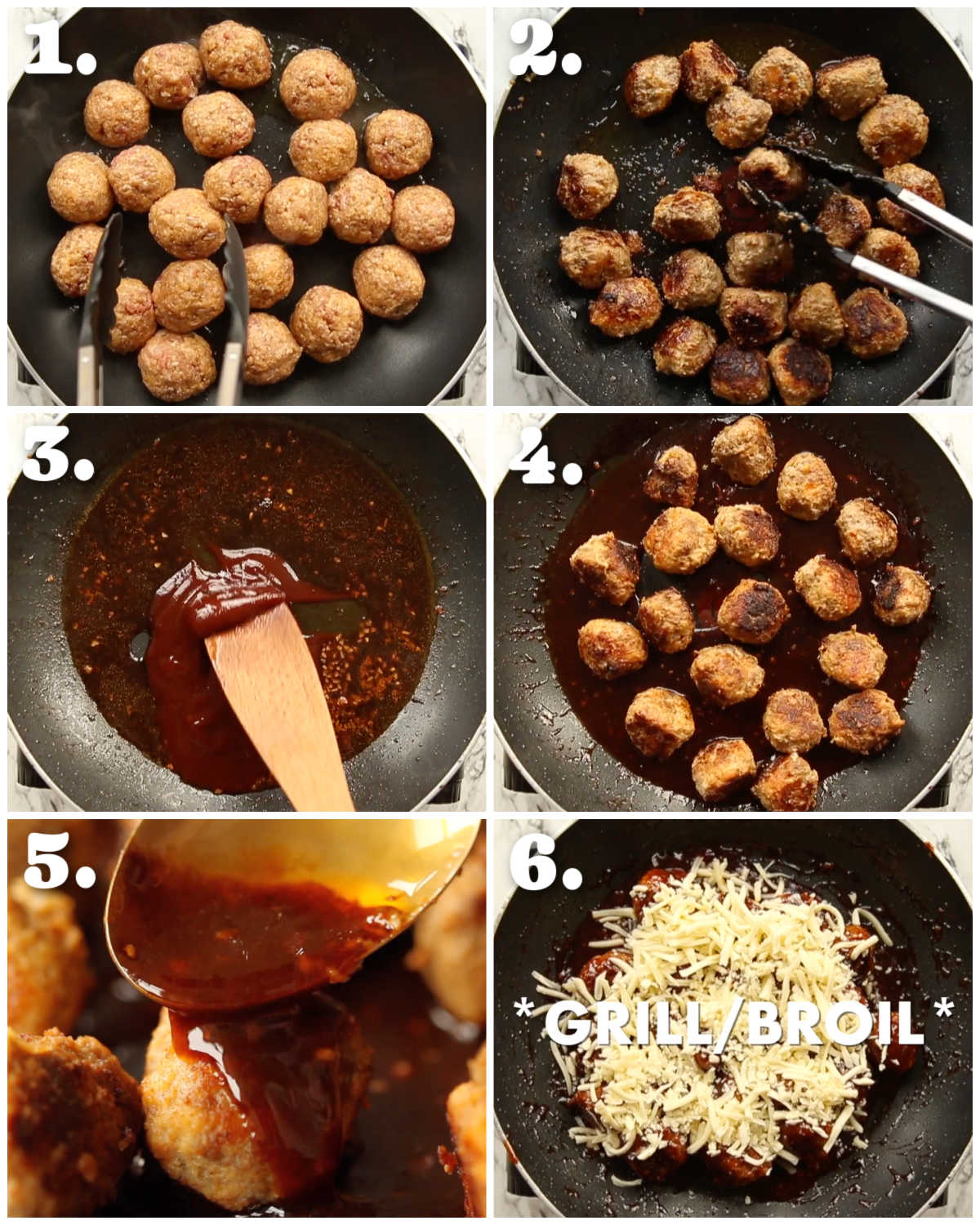 6 step by step photos showing how to make bbq sauce meatballs