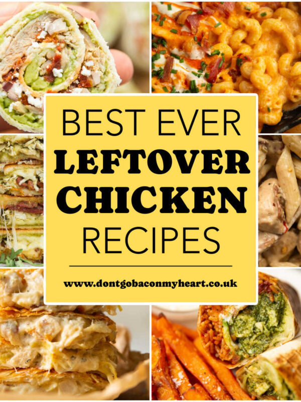 leftover chicken recipes thumbnail collage with text overlay