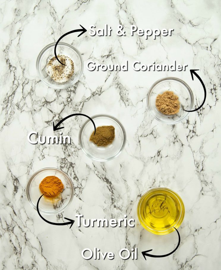 seasoning in small glass bowls with labels