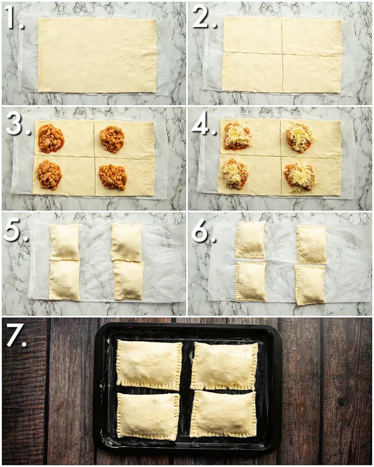 How to make sausage, bean and cheese slices - 7 step by step photos