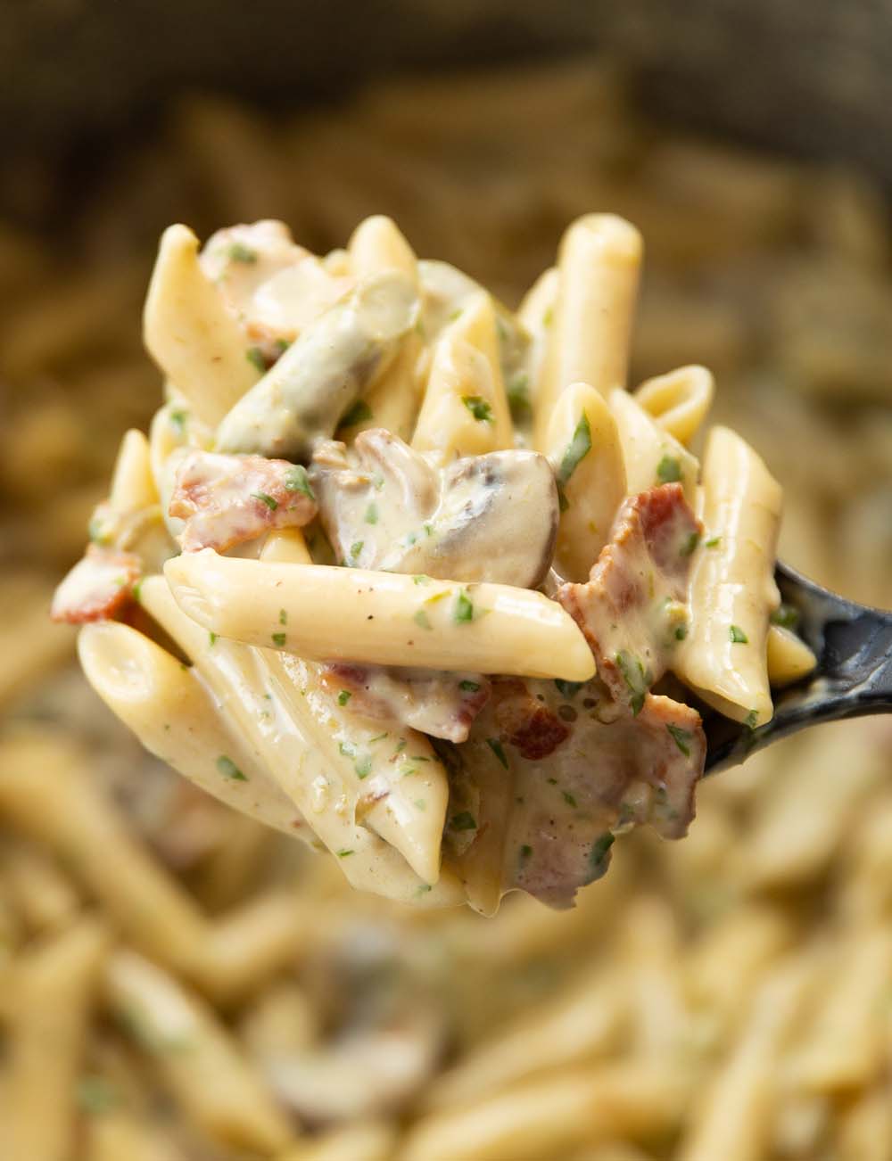 Creamy One Pot Pasta with Asparagus, Bacon &amp; Mushrooms-image