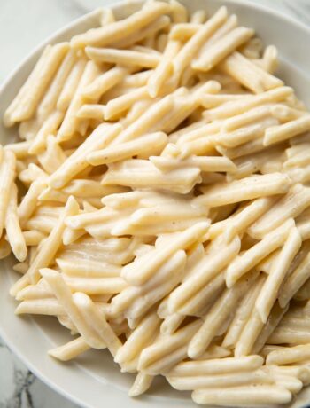 4 cheese pasta served in large white bowl