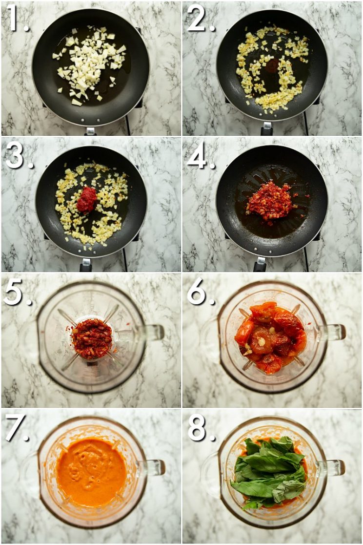 8 step by step photos of How to make pomodoro sauce