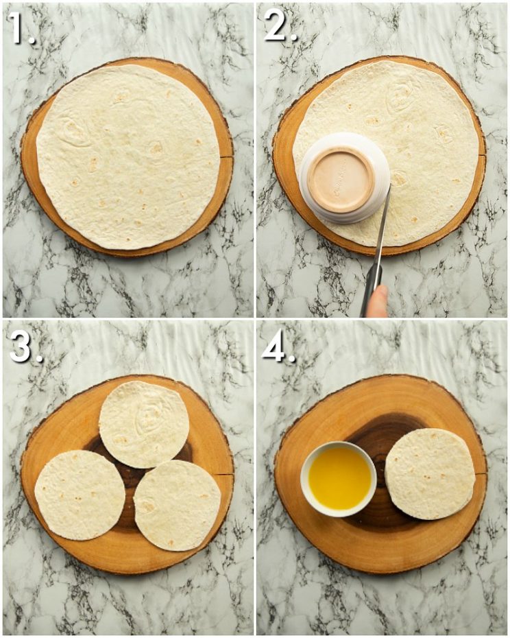 4 step by step photos showing how to make mini quesadillas