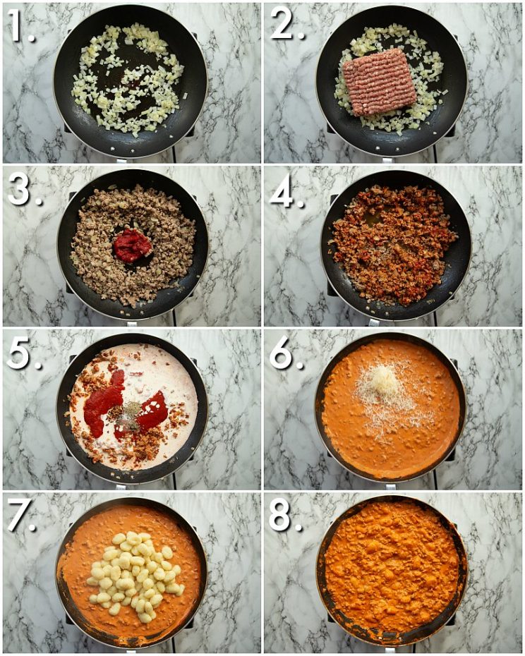 8 step by step photos showing how to make turkey gnocchi