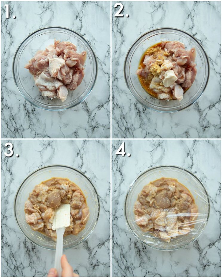 6 step by step photos showing How to marinate Japanese Chicken