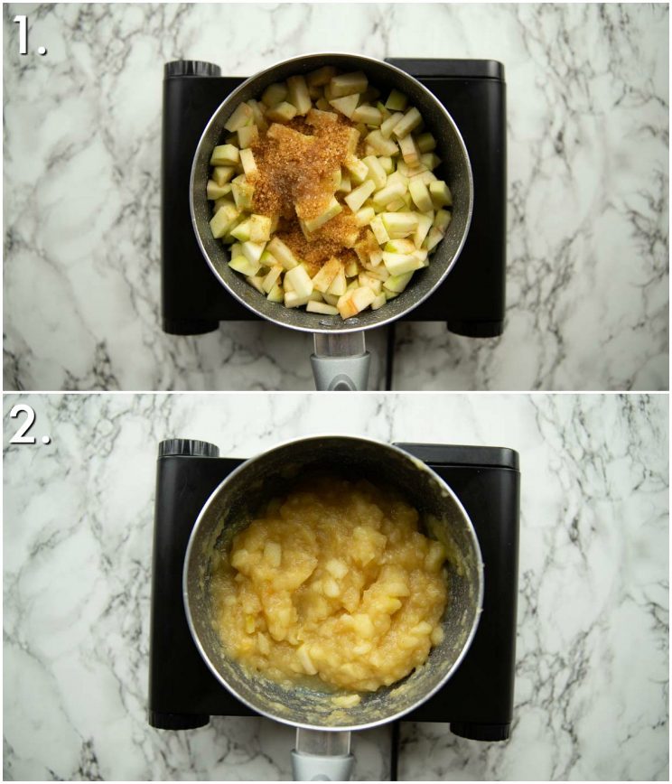 2 step by step photos showing how to make apple sauce