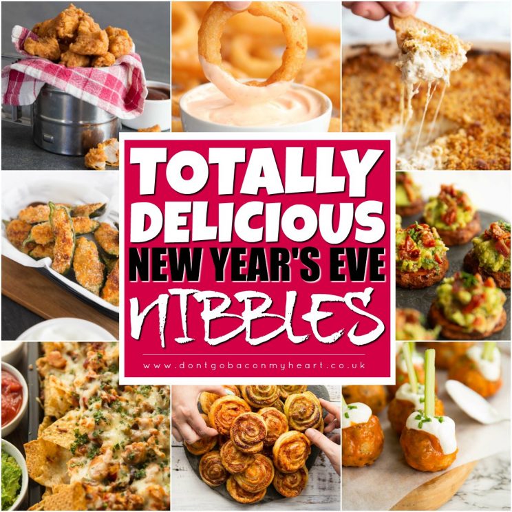New Year's Eve food collage with text overlay