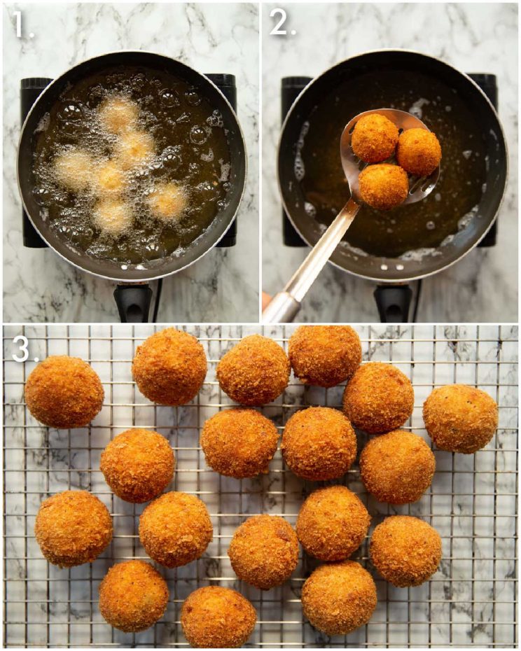 3 step by step photos showing how to cook mini chicken kievs