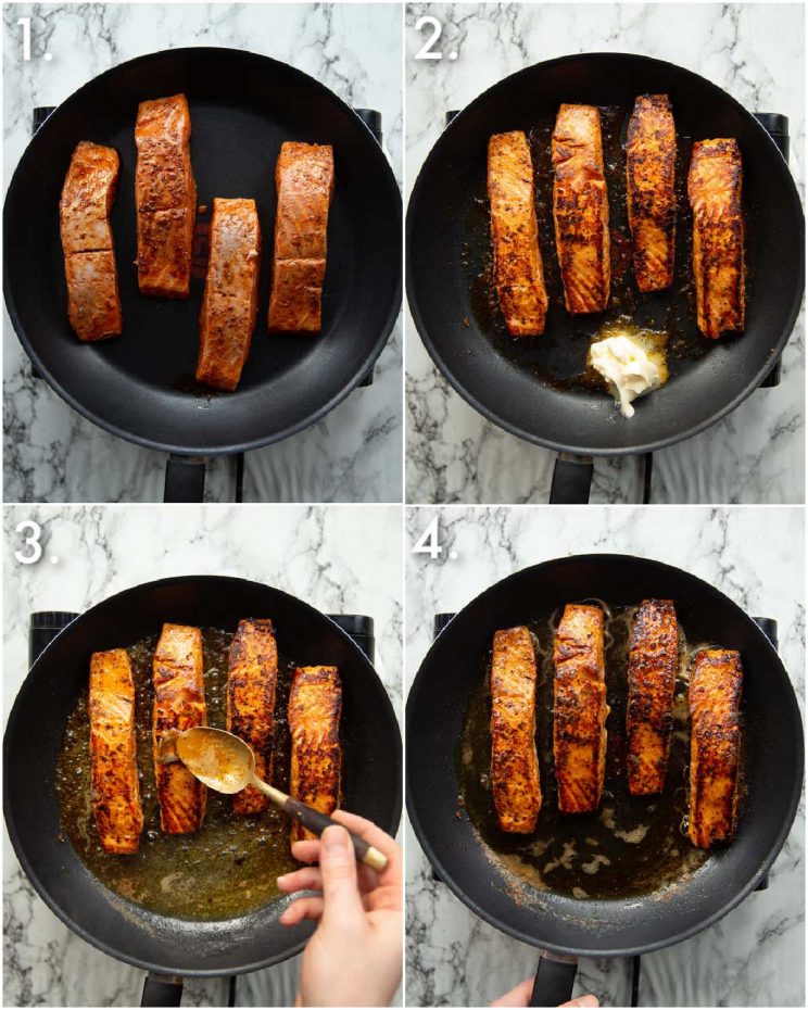 4 step by step photos showing how to make cajun salmon