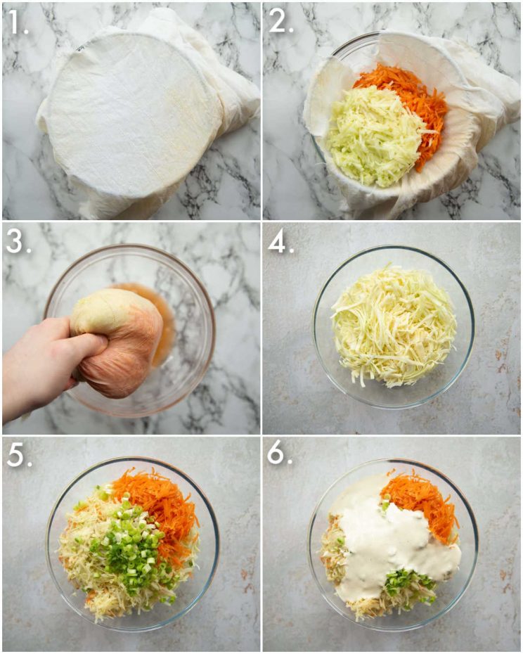 6 step by step photos showing how to make apple slaw 