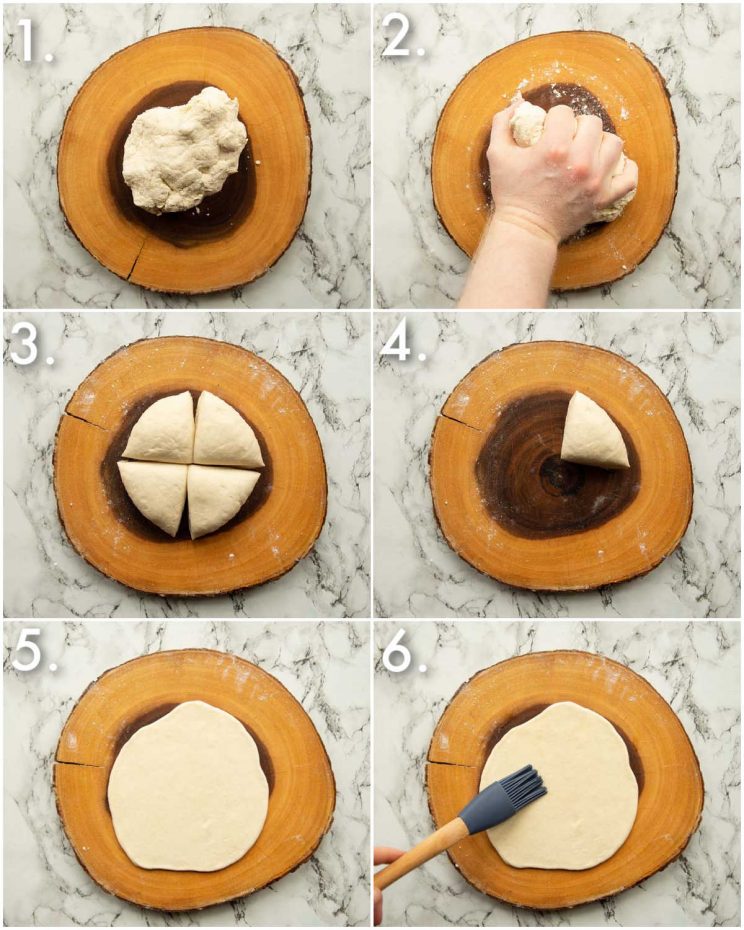 6 step by step photos showing how to make flatbreads