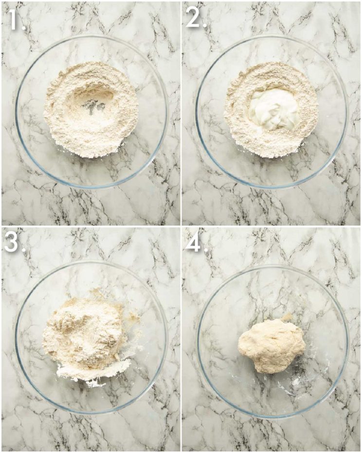 4 step by step photos showing how to prepare flatbreads