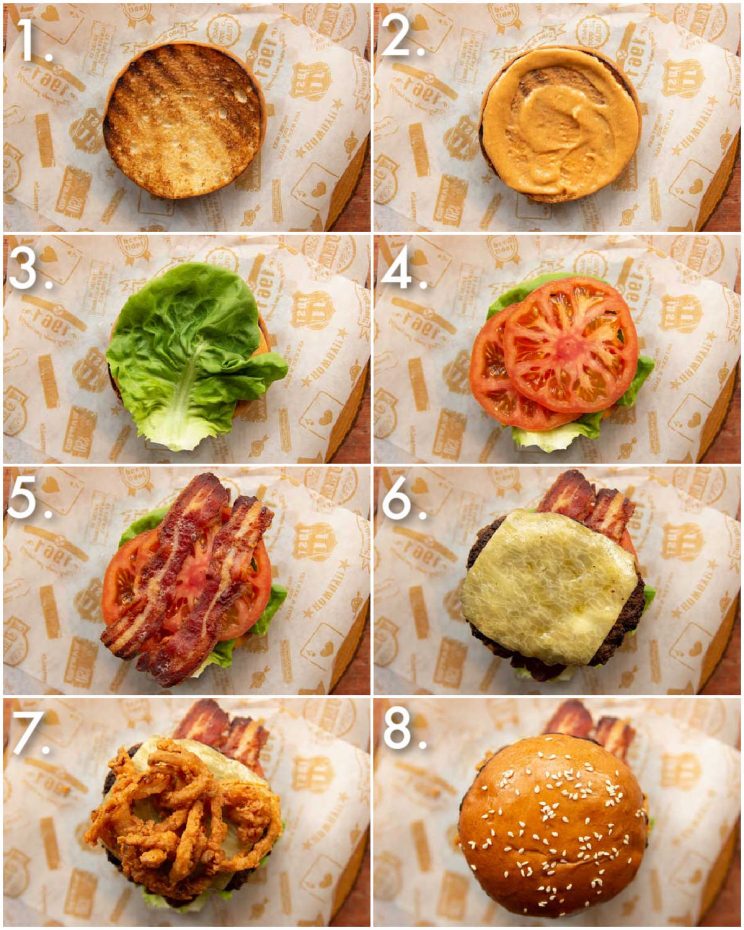 8 step by step photos showing how to make cowboy burgers