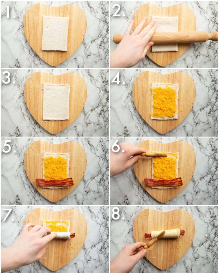8 step by step photos showing how to make grilled cheese roll ups