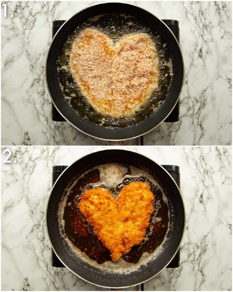 2 step by step photos showing how to cook heart shaped chicken