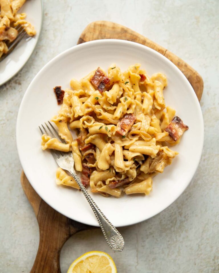 Brie Pasta (with bacon & caramelized onions!) Don't Go Bacon My Heart