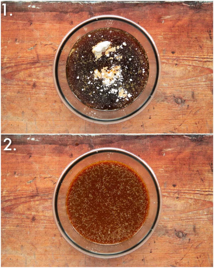 2 step by step photos showing how to make beef broccoli sauce