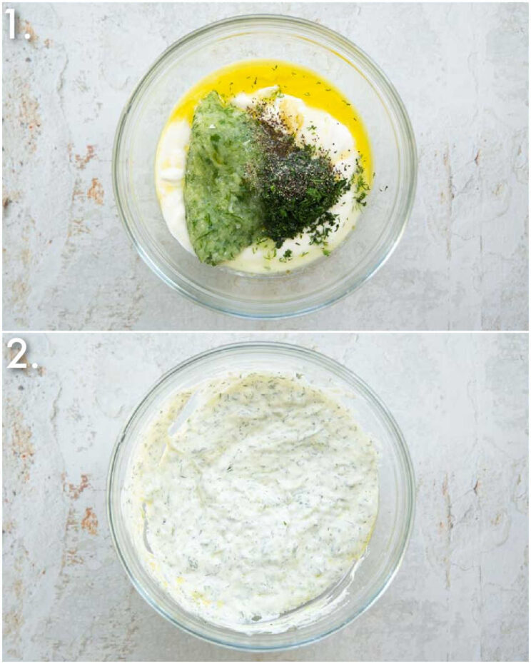 2 step by step photos showing how to make tzatziki