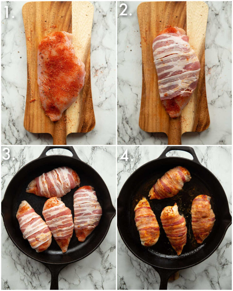 4 step by step photos showing how to prepare hunters chicken