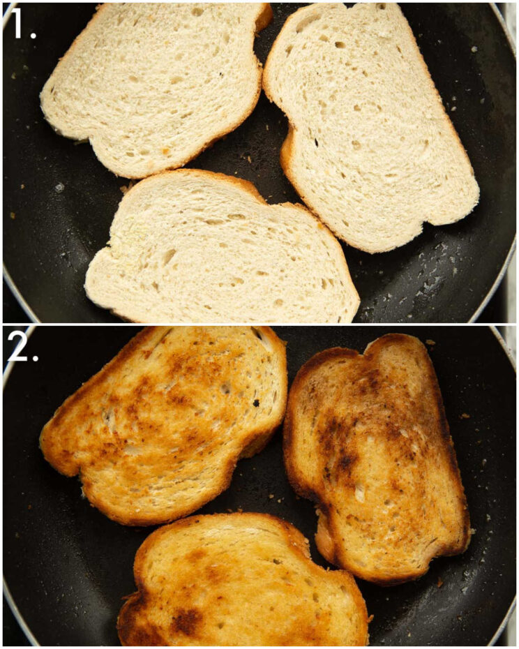 2 step by step photos showing how to fry bread