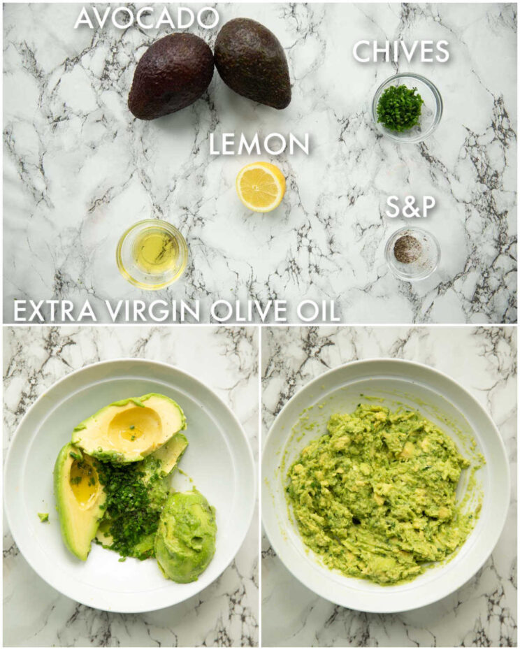 3 step by step photos showing how to make smashed avocado