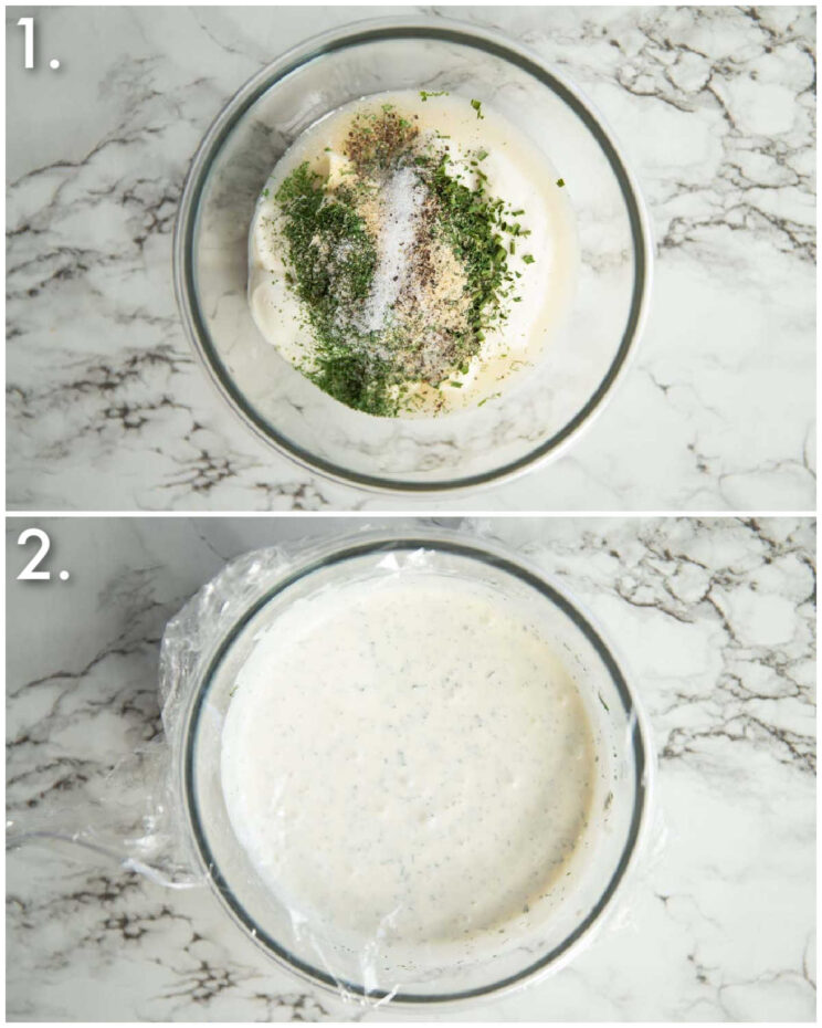 2 step by step photos showing how to make ranch