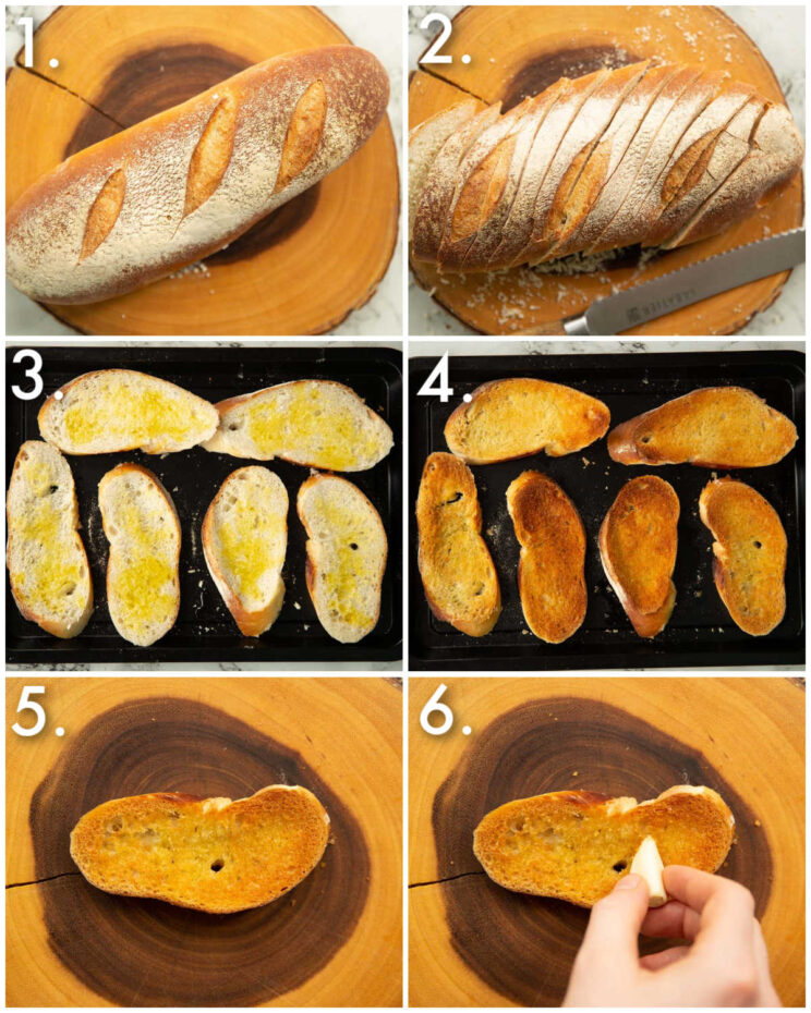 6 step by step photos showing how to toast bread