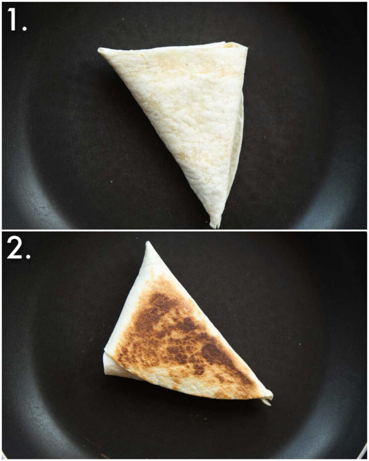 2 step by step photos showing how to cook breakfast pockets