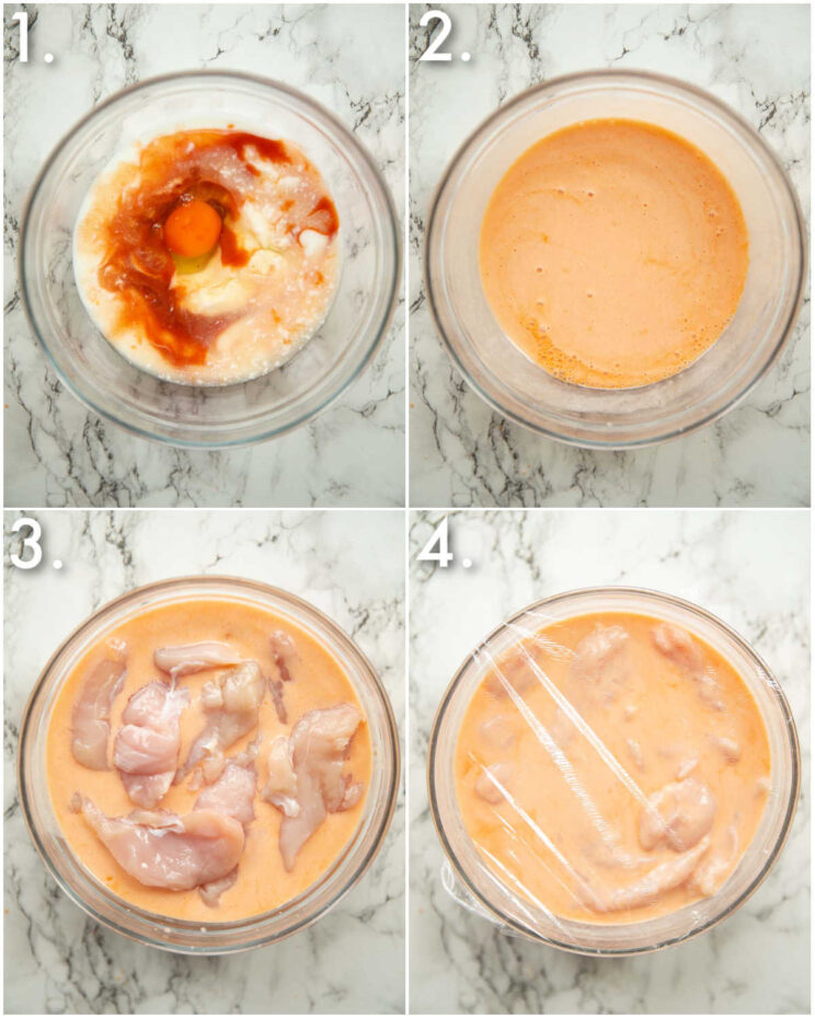 4 step by step photos showing how to make nashville chicken marinade