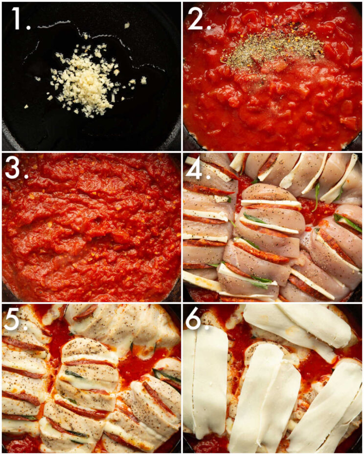 6 step by step photos showing how to cook hasselback chicken