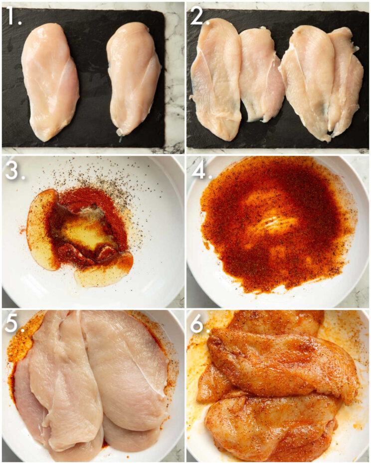 6 step by step photos showing how to make buffalo chicken