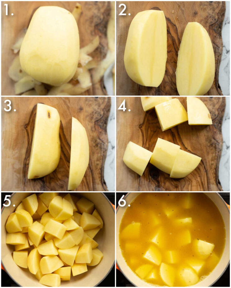6 step by step photos showing how to prepare Greek potatoes