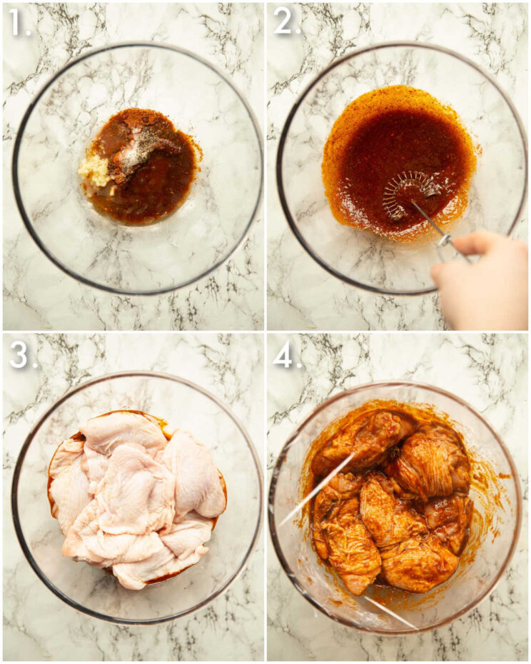 4 step by step photos showing how to make peri peri nando's chicken