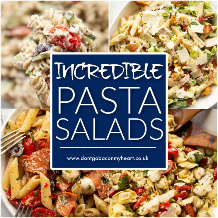 incredible pasta salads thumbnail with text overlay