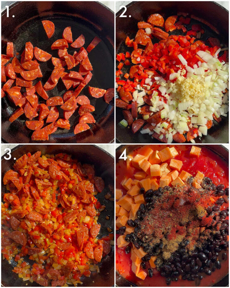 4 step by step photos showing how to make halloumi hotpot filling