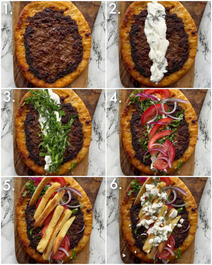 6 step by step photos showing how to make beef gyros
