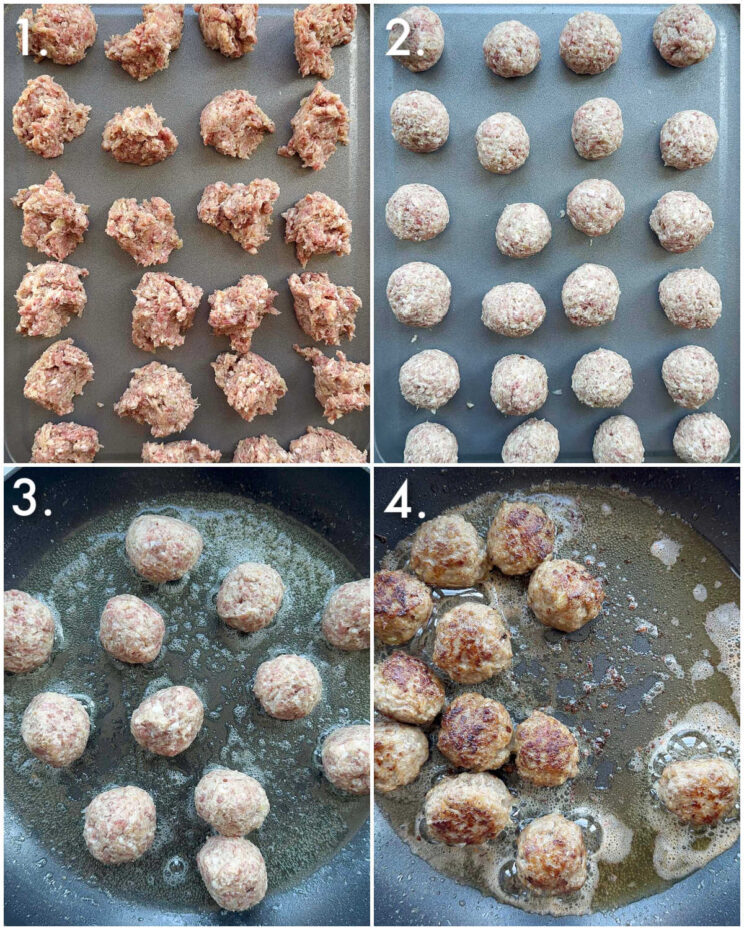 4 step by step photos showing how to cook swedish meatballs