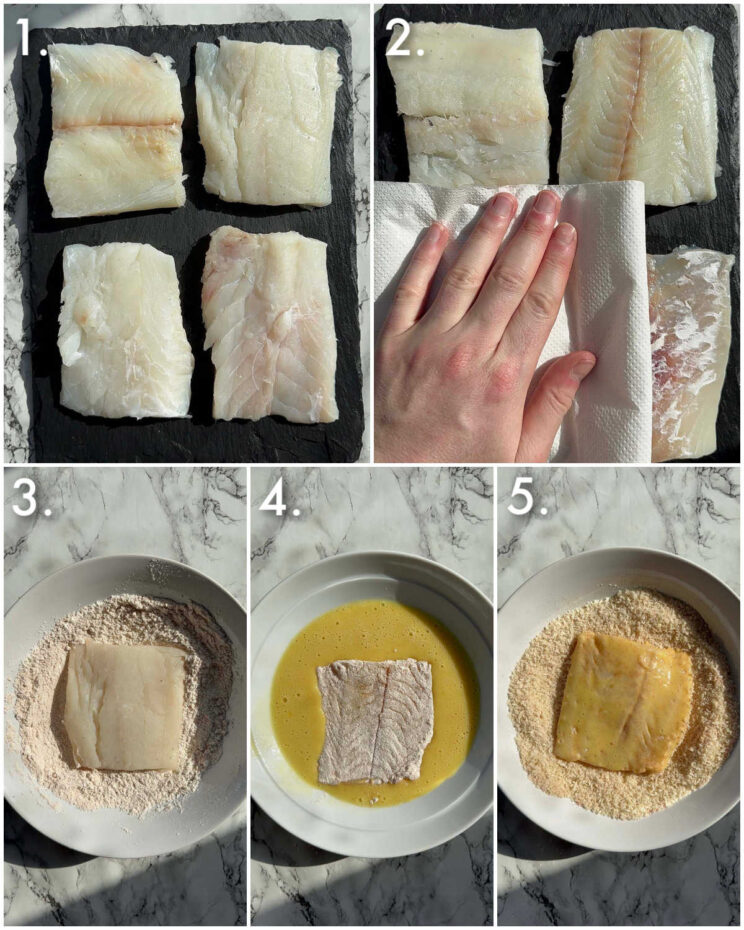 5 step by step photos showing how to make filet-o-fish