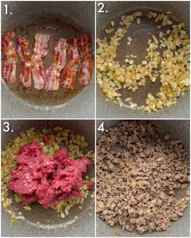 4 step by step photos showing how to make hamburger helper
