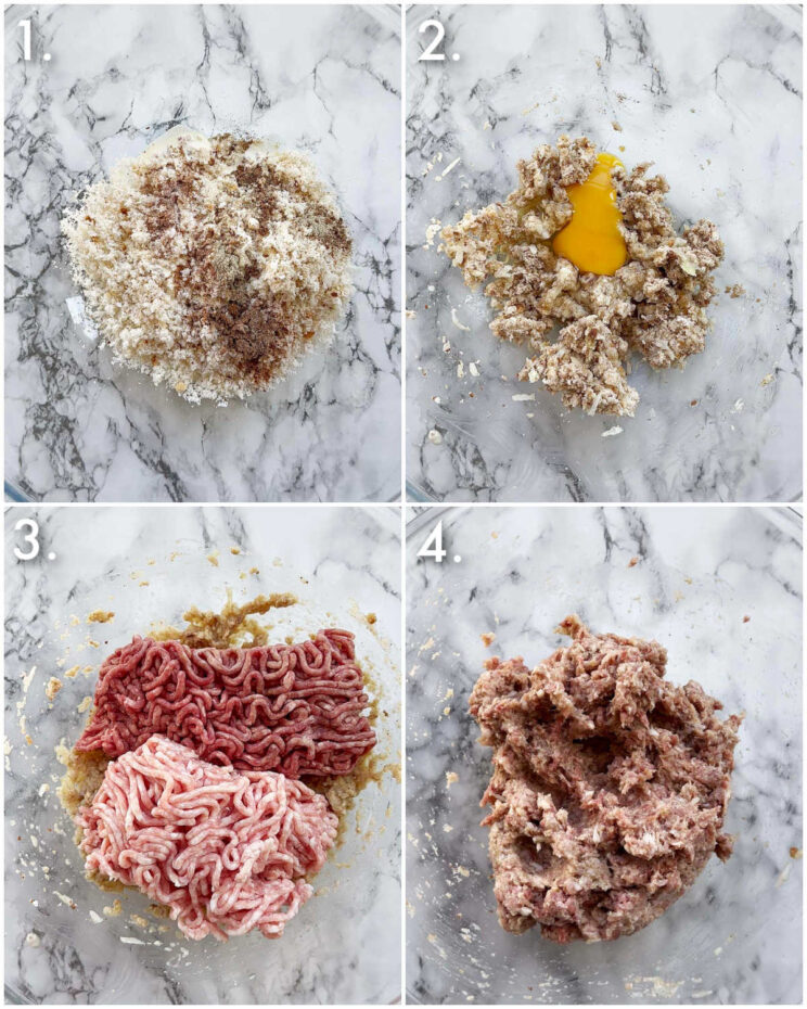 4 step by step photos showing how to make swedish meatballs