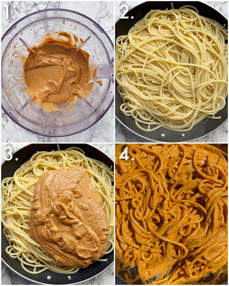 4 step by step photos showing how to make cottage cheese pasta