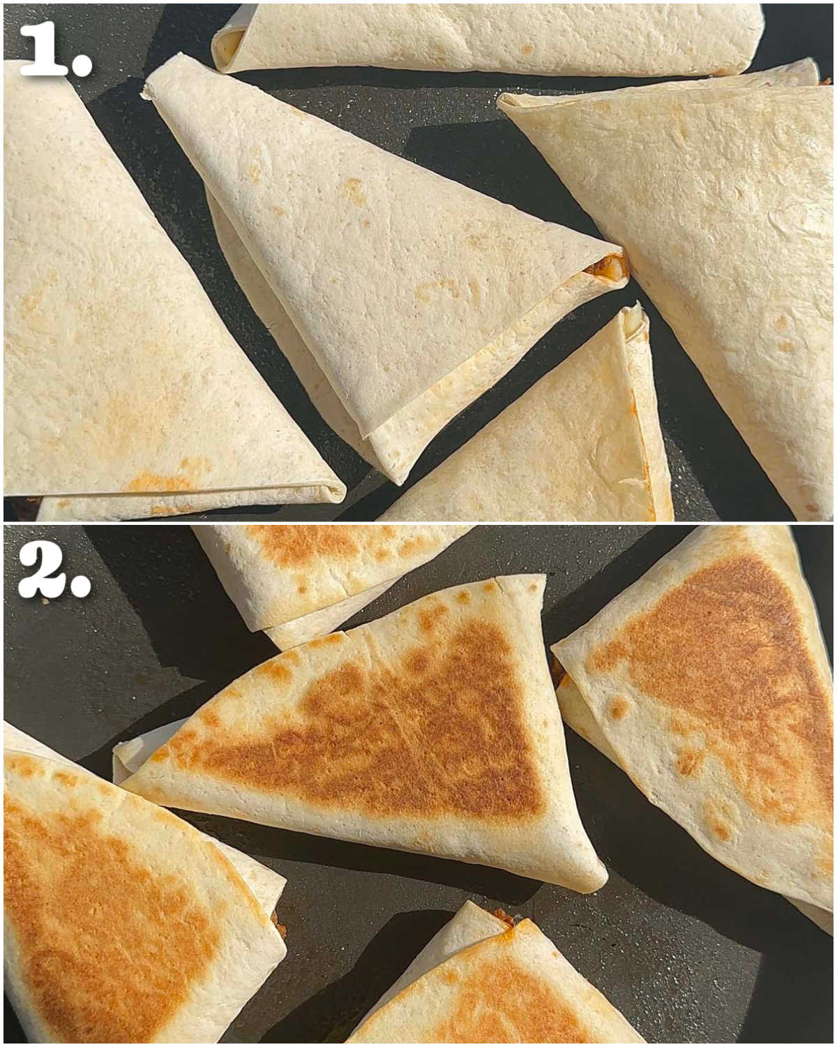 2 step by step photos showing how to cook taco pockets