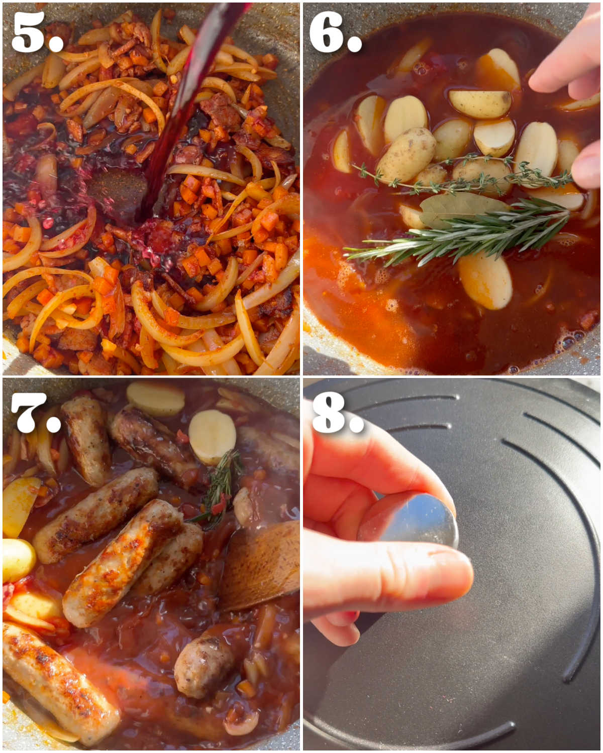 4 step by step photos showing how to make sausage casserole