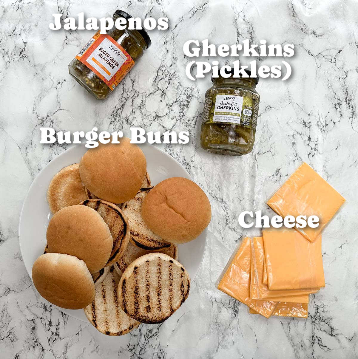overhead shot of sloppy joe toppings with text labels
